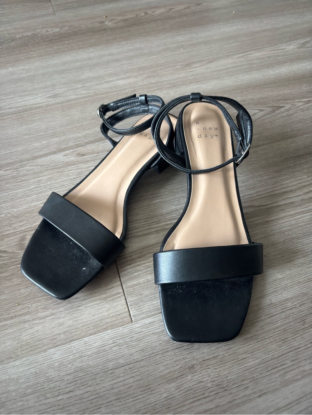a new day Black Square-Toe Ankle-Strap Sandals